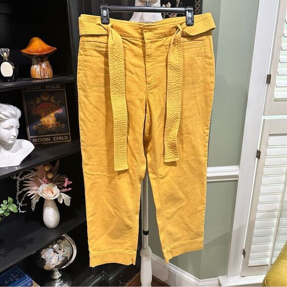 LOFT Mustard Yellow Belted Cropped Pants – Size 12 - Picture 1 of 8